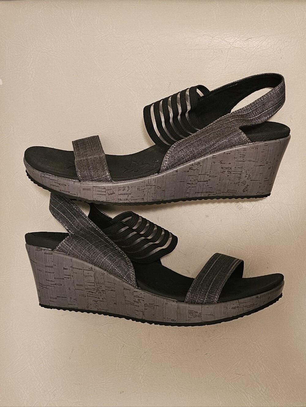 SKECHERS Cali Beverlee Smitten Kitten Black Grey Wedge Women’s Sz 9 - Picture 5 of 6